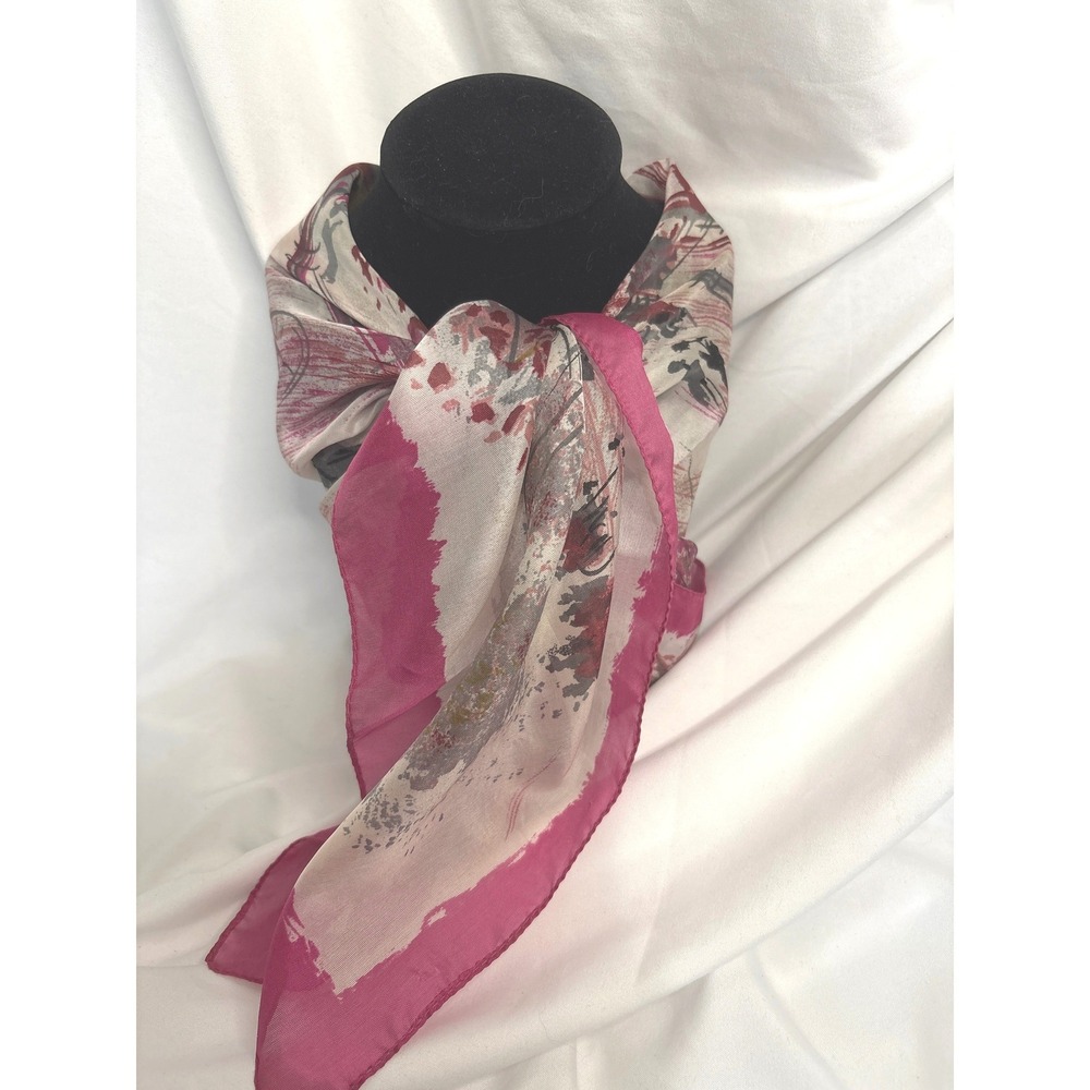 Vintage Made in Italy Paris Street Scene Square Scarf Pink Burgundy Grey 25x25